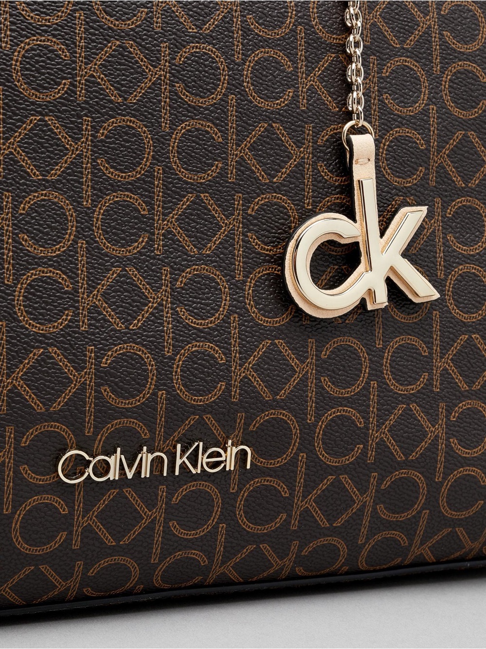 Calvin Klein Brown Monogram Tote with Black Handles and Gold Hardware - Picture 2 of 2